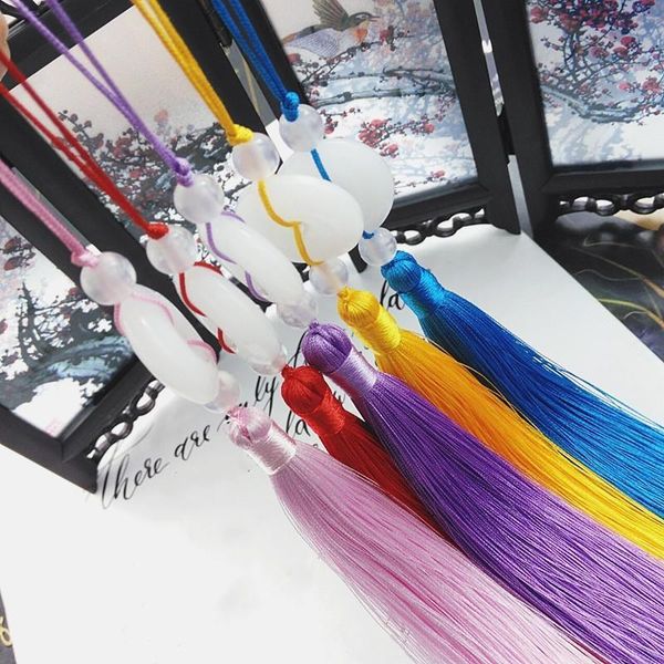 

2pcs new white jade peace buckle tassel fringe keychain caps straps diy jewelry making charms pendants accessories craft tassels h sqcuzx