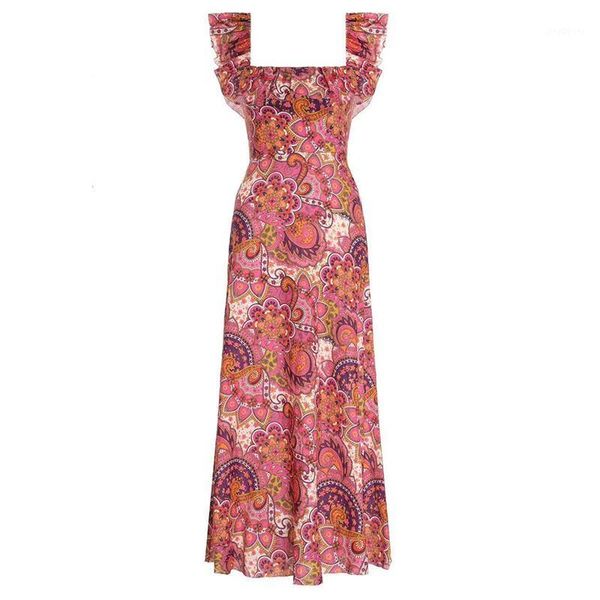 

bohemian beach long dress women's summer new lotus leaf elegant printing holiday maxi dresses for women1, Black;gray