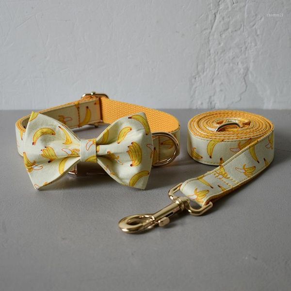 

dog collars & leashes engrave nylon personalized banana design bow collar leash traction rope for small big dogs adjustable pet straps1
