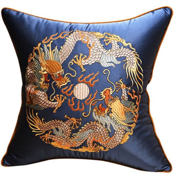 

latest embroidery dragon satin cloth cover cushion pillow case sofa chair decorative cushion cover chinese lumbar pillowcase 45x45 cm