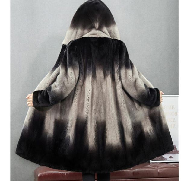

real new coat women's hooded warm winter fur coats loose thick luxury long jacket plus size 5xl s, Black