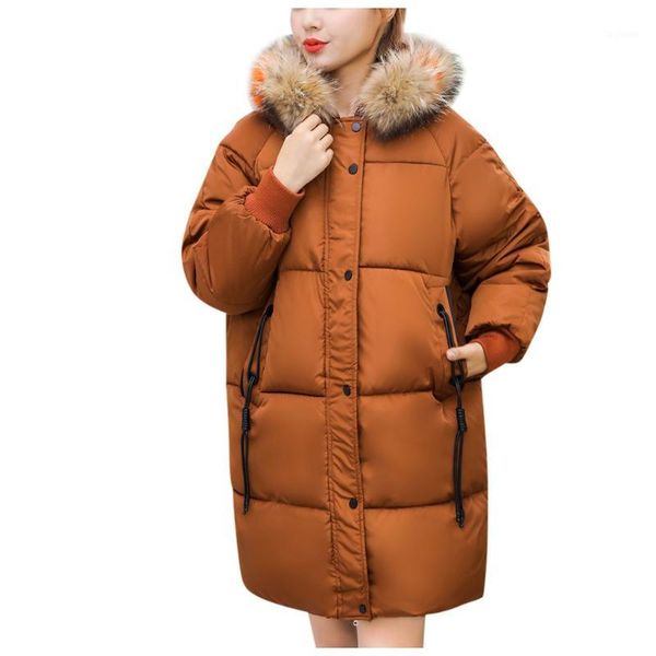 

parka coat 2019 thick warm slim down parka women long hooded big fur collar coat winter oversized female outwear manteau femme1, Black