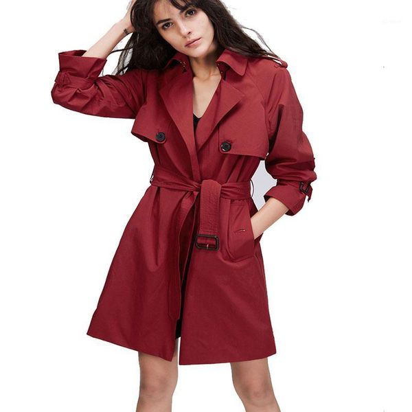

020 new arrival autumn women fashion slim button belt long trench coats female casual plus size office outwear brand1, Tan;black