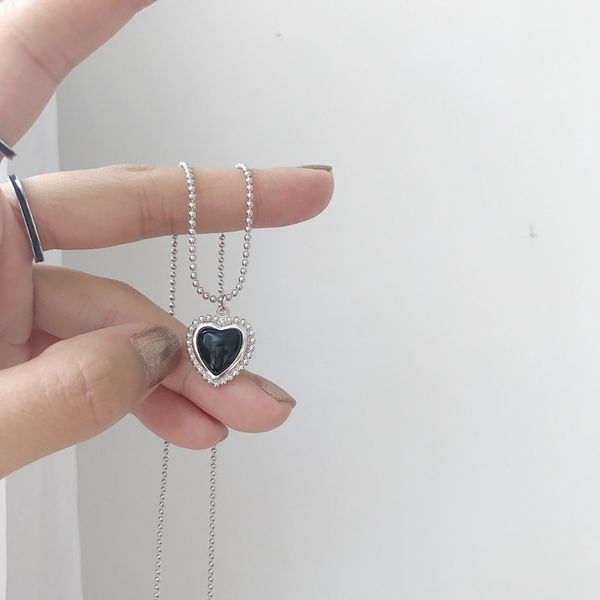 

louleur 925 sterling silver agate heart neckalce temperament black agate heart fashion pendants necklace for women jewelry gift