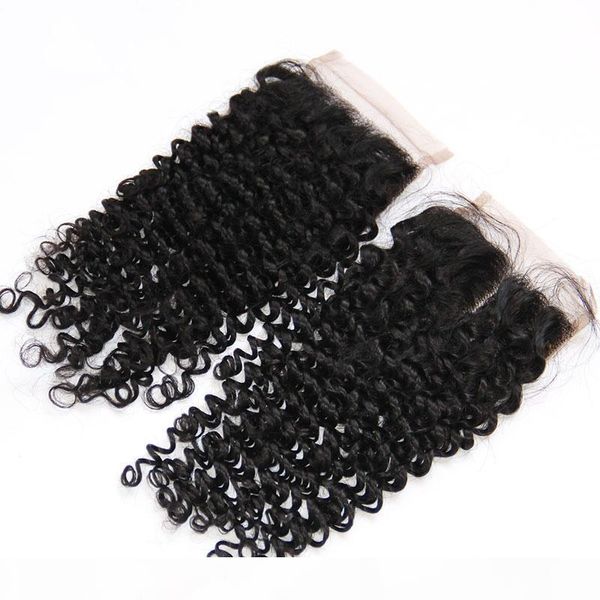

indian curly lace closure middle part indian virgin human hair closures 4x4 natural black 130% density kinky deep curly lace closure, Black;brown