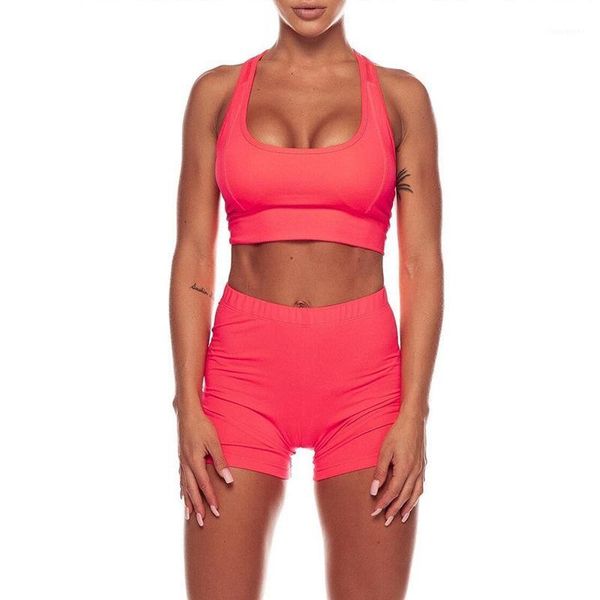 

yoga outfits shorts 2 piece sets womens fitness tank racer back sleeveless and short pant gym tracksuit set women clothing1, White;red