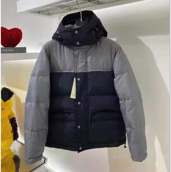 

branded men nylon short down jacket designer male padded hood snap button zip pocket winter warm outwear, Black