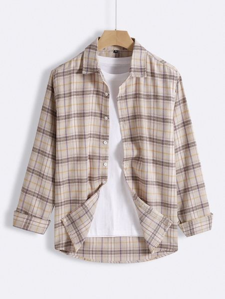 

men plaid print button up shirt without tee 21be#, White;black