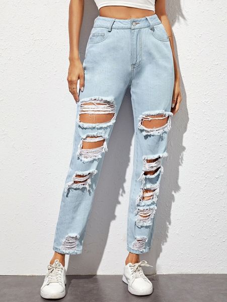 

high waisted ladder distressed jeans k8xg#, Blue