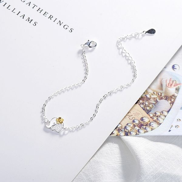 

vdy4u thai egg sterling s925 women's small and delicate hipster elephant flower silver bracelet, Black