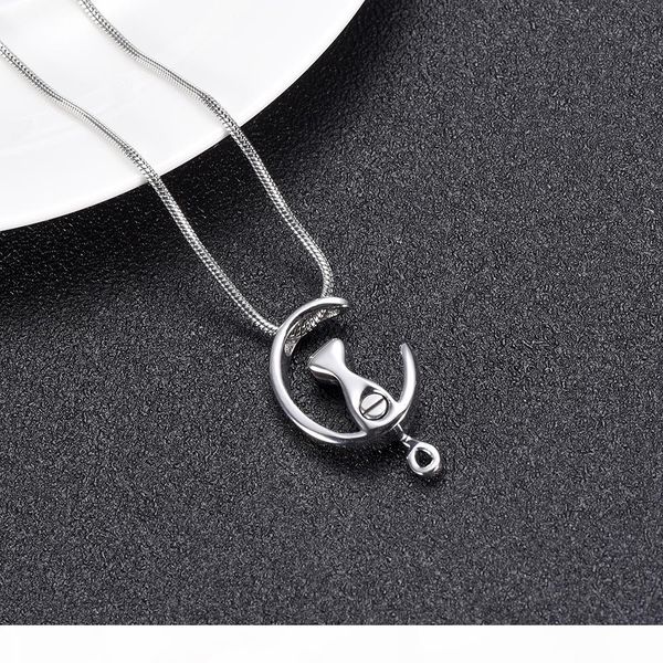 

ijd10014 new arrival loss of pet cat mourning stainless steel cremation ashes keepsake for pet memorial urn pendant jewelry, Silver