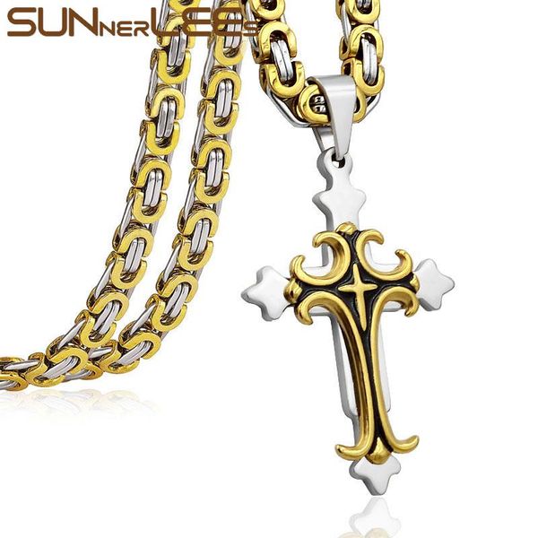 

pendant necklaces sunnerlees stainless steel jesus christ cross necklace byzantine link chain silver color gold plated men boy sp206
