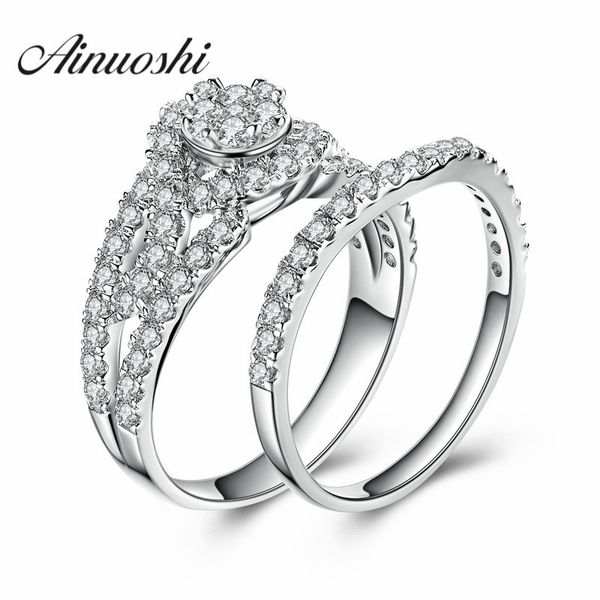 

ainoushi 925 sterling silver anniversary birthday bridal ring sets sona round cut women engagement wedding bridal ring sets gift y200106, Slivery;golden