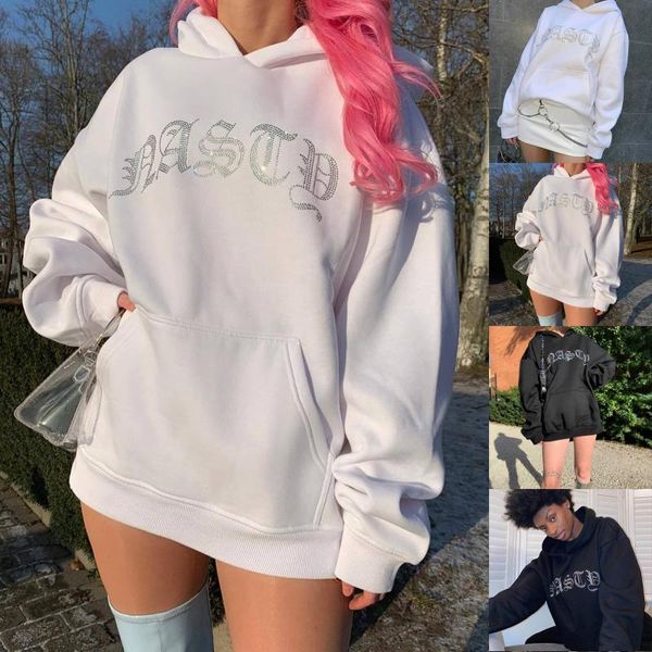 

women's hoodies & sweatshirts fashion bling diamonds hooded pullover casual loose sweatshirt streetwear female autumn winter long slee, Black