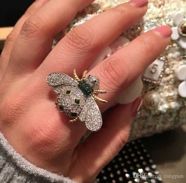 

2019 new bee ring female open index finger size code ring network red tide person inlaid zircon jewelry accessories trend bee element, Gray