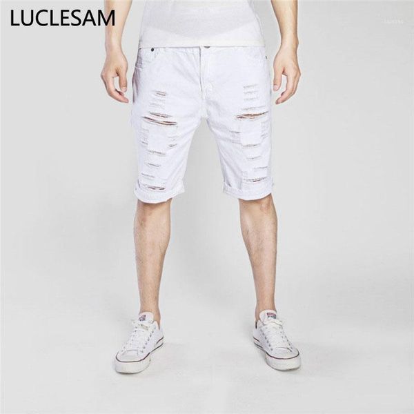 

mens ripped denim shorts slim fit destroyed holes short jeans casual solid color jean shorts for men moto biker plus size1, Blue