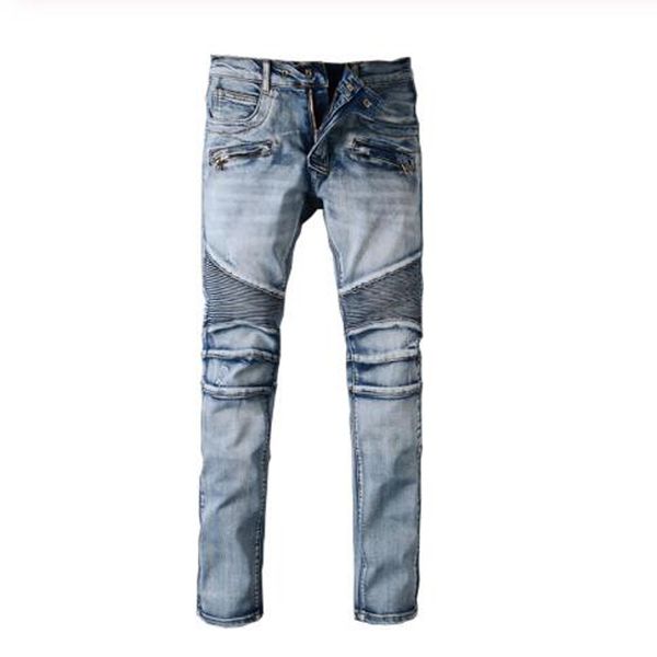 

2021 new men's slim fit classic blue biker moto casual plus size denim pants fashion ripped jeans for man trousers f4of