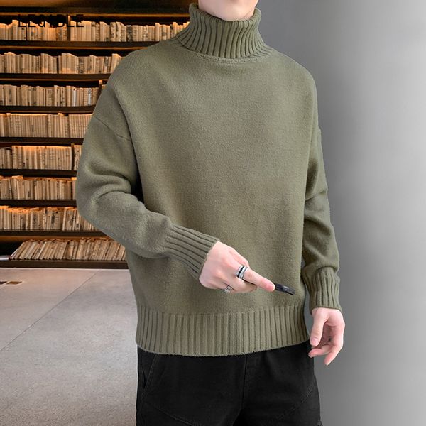 

winter high neck thick warm sweater men turtleneck mens sweaters slim fit pullover men knitwear male double collar, White;black