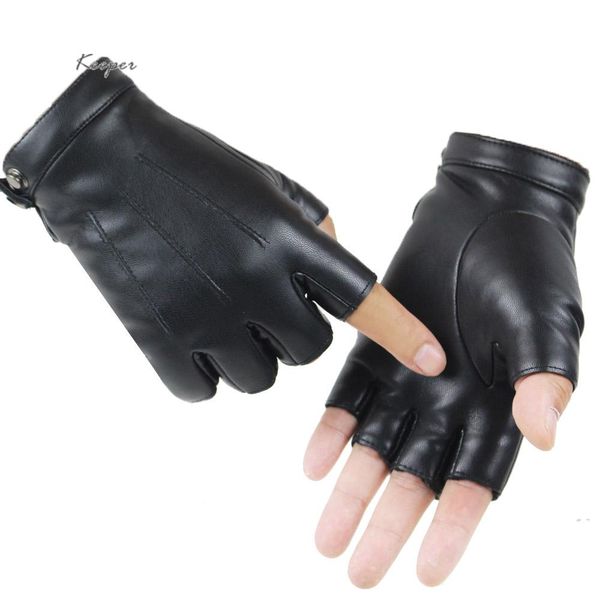 

dongekeeper мода мужчины женщины пу кожаные перчатки мужчины варежки без пальцев черная половина пальца открытые водительские перчатки guant, Black