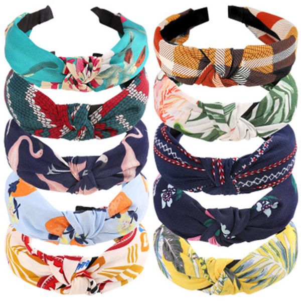 

knot twist flamingo animal flower print elastic cloth hairband hair hoop for women girl wedding party headdress accessories, Silver