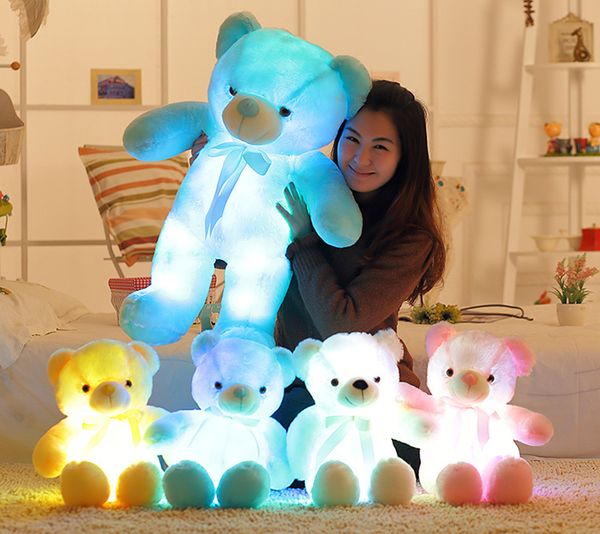 

30cm 50cm bow tie teddy bear luminous bear doll, built-in led colorful luminous function valentine's day gift children's plush toy