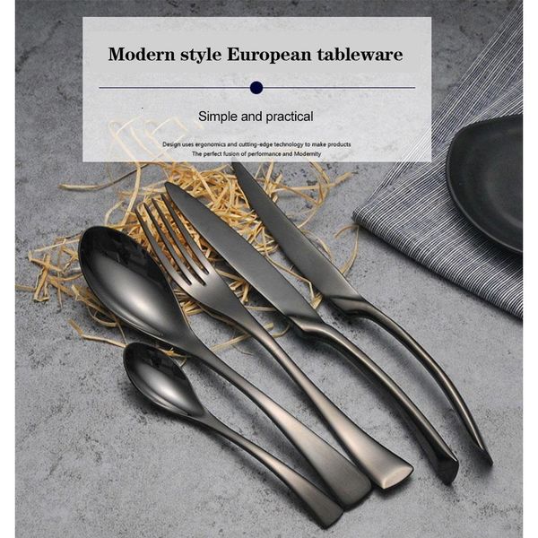 

luxury black cutlery set stainless steel western food tableware sets fork steak knife teaspoon dinner dinnerware set 4pcs/ 5pcs yhflu