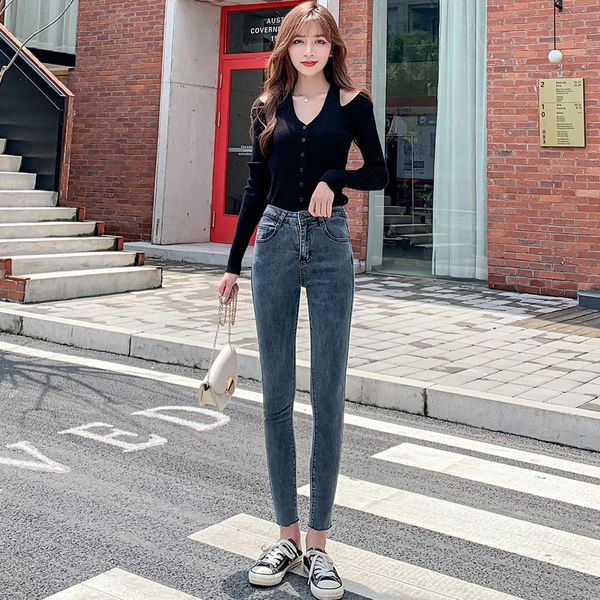 

new blue grey high waist tight legged jeans for women