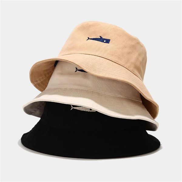 

wide brim hats men women cotton summer sunscreen cap simple fish embroidery outdoor hunting fisherman hat travel hiking beach, Blue;gray