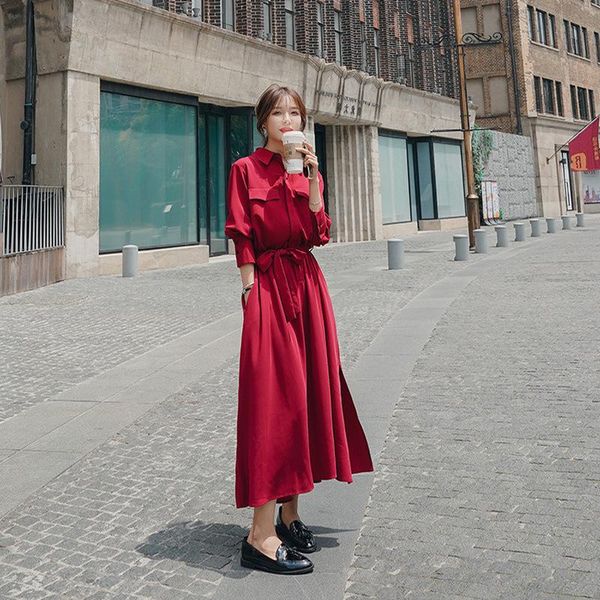 

casual dresses women autumn long elegant dress shirt office lady party robe femme vintage designer stripe red vestidos, Black;gray