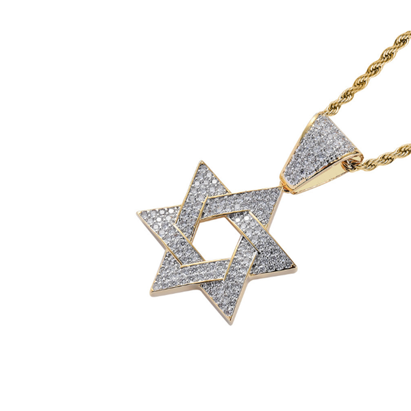 

chains cubic zircon six-pointed star pendant men necklace rock chain link luxury jewelry, Silver
