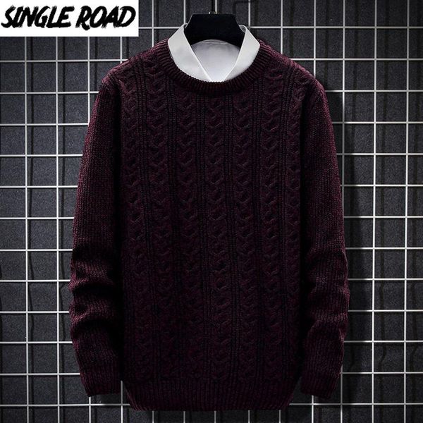 

singleroad mens knitted sweater men 2020 winter solid plain sweaters pullover jumper harajuku korean causual red sweater men, White;black
