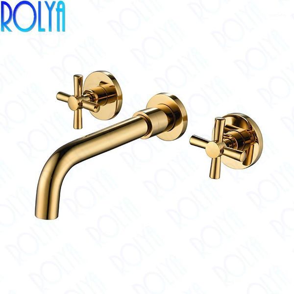 

bathroom sink faucets rolya double cross handles golden faucet in wall mounted basin mixer tap set1