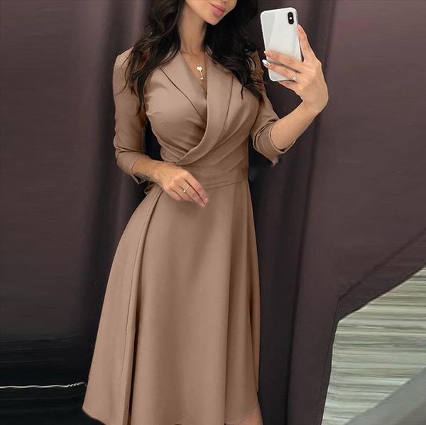

womens shirt dress solid color turn down collar v neck high waist long sleeve dresses ladies casual lace up dress 20, Black;gray