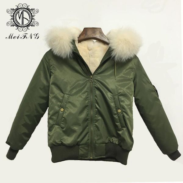 

army-green boys short jacket rice white real raccoon fur collar coat faux fur liner warm plus size wholesale1, Black;brown