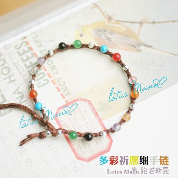 

lotus mann multi-colored stone beads knitted bracelet kaki two-color, Golden;silver