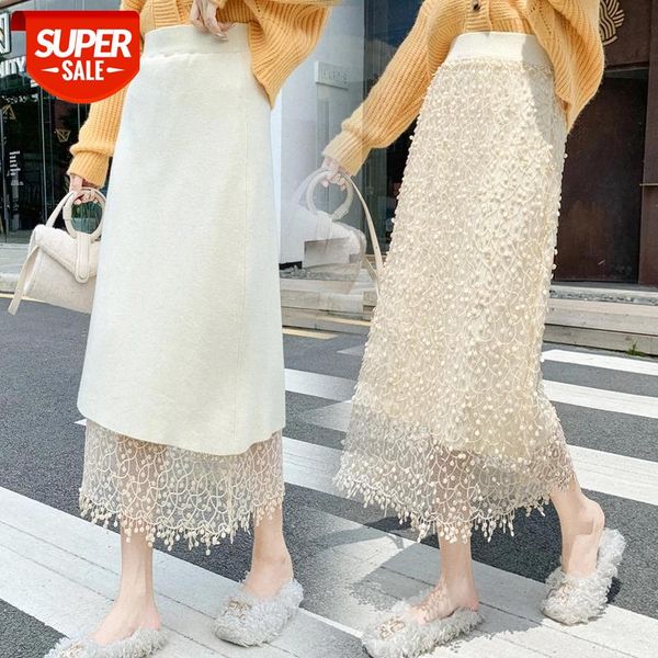 

jxmyy simple and comfortable knitted skirt a-line bag hip skirt autumn and winter 2020 new products women's 3d lace decoration #cn82, White;black