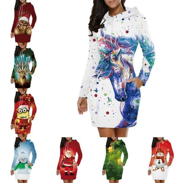 

printing 2019 digital new women's 3d autumn loose sleeve hooded medium long fashion brand sweater, Black