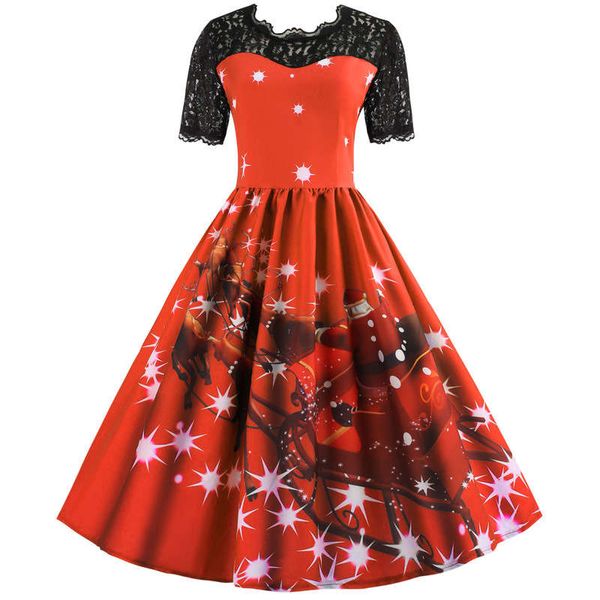 

hepburn short sleeve christmas print dress, Black;gray