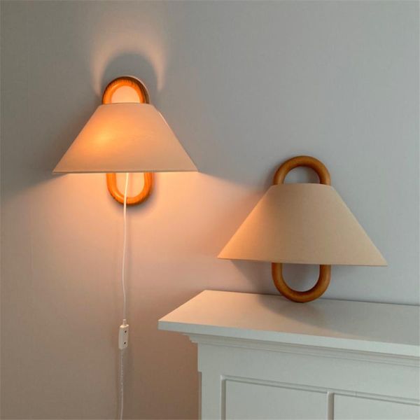 

korean style wood art fabric wall lamps vintage vintage bedroom bedside lamp living room study deco wall sconces lights fixtures