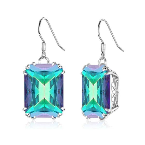 

dangle & chandelier real silver 925 earrings jewelry rainbow mystic z gemstone rectangle bohemia engagement fashion fine jewellery for w