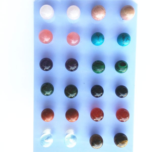 

new simple trendy round beads natural stone stud earrings push back for women fashion cute small earring wholesale 12pcs 200923, Golden;silver