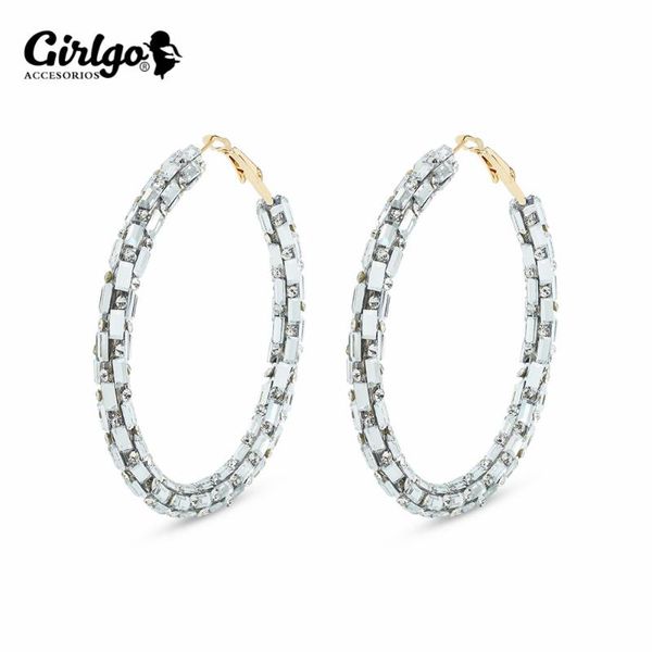 

girlgo 2021 hoop earrings for women trendy unique crystal bling big round stud earrings jewelry wholesale party gift, Golden;silver