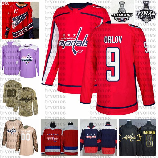 

2021 reverse retro customize 9 dmitry orlov washington capitals champions hockey jersey golden edition camo veterans day fights cancer, Black;red