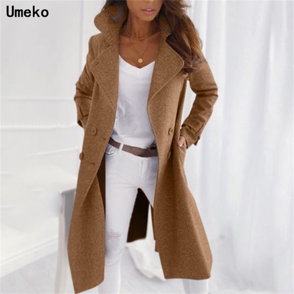 

umeko warm winter women's imitation wool coat long casual woolen coat multicolor loose casual comfortable double-breasted coat 201218, Black
