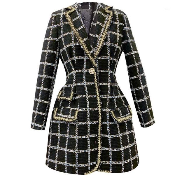 

new arrival fashion elegant women small fragrance plaid blazer women slim long tweed woolen outerwear1, White;black