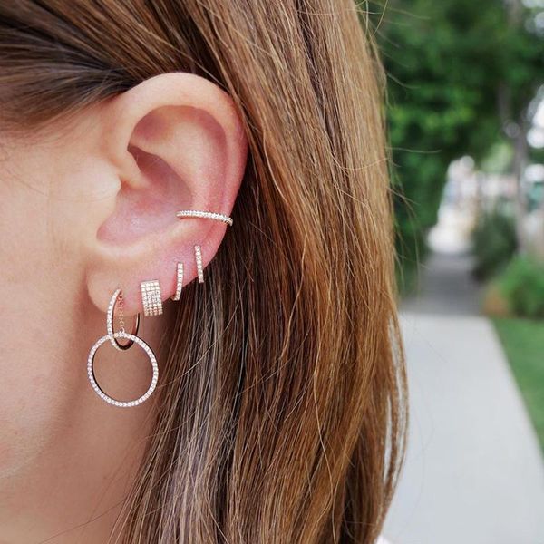 

hoop & huggie geometric round circle earring hollow cz paved dangle dangling geometry women earrings, Golden;silver