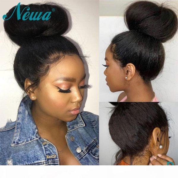 

newa hair 360 lace frontal wig kinky straight brazilian lace frontal human hair wigs pre plucked with baby 180% remy wigs, Black;brown