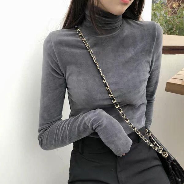 

women's t-shirt 2021 autumn winter women's fashion knitted solid color casual turtleneck women sweater pullover female plus size, White