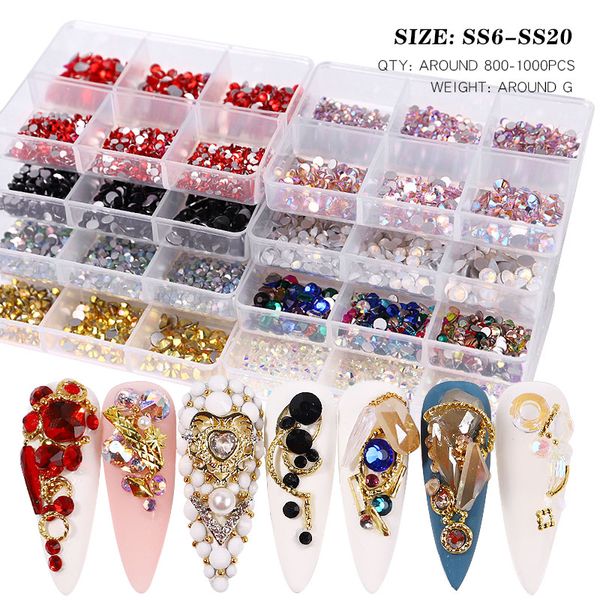 

crystal ab glass rhinestones mixed size for nails non fix 3d flatback diamond strass gems glitter jewelry nail art decorations, Silver;gold