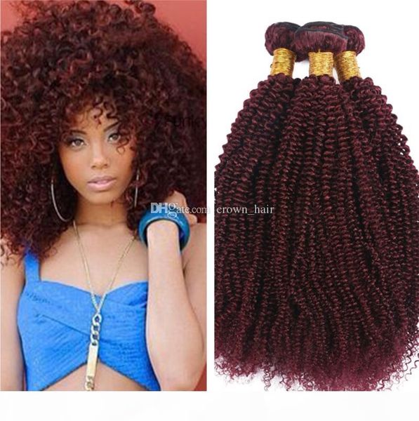 

wine red 99j afro curly kinky curly human hair extensions hair pure color burgundy 99j kinky curly hair weaves 3pcs lot ing, Black